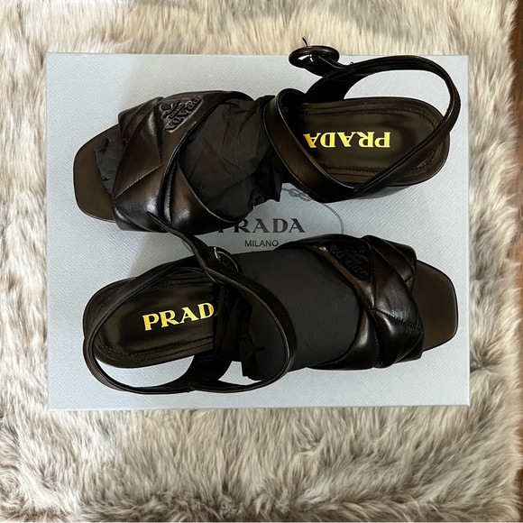 Prada Nappa Leather Platform Sandals Authentic Like New Size 37 1/2 US 7.5 - Picture 5 of 16